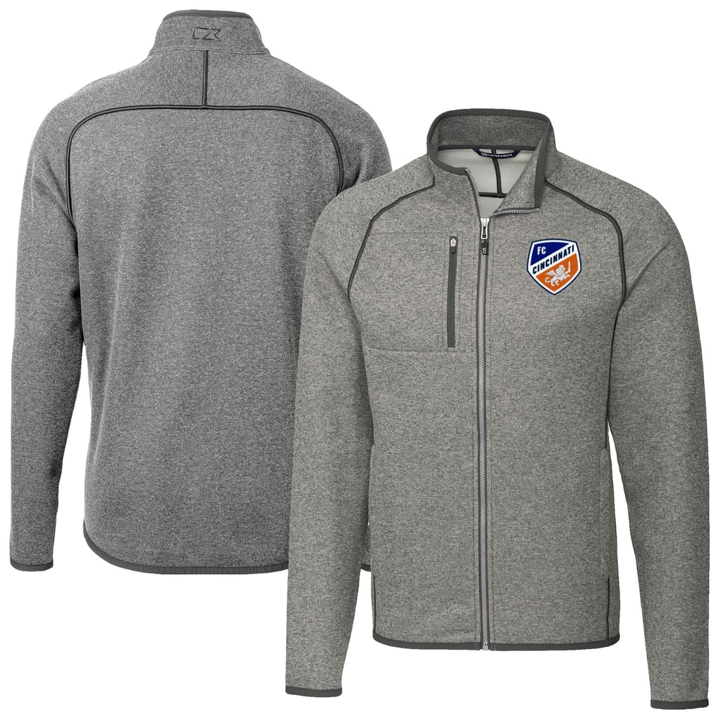  FC Cincinnati Cutter & Buck Mainsail Sweater-Knit Full-Zip Jacket - Heather Gray